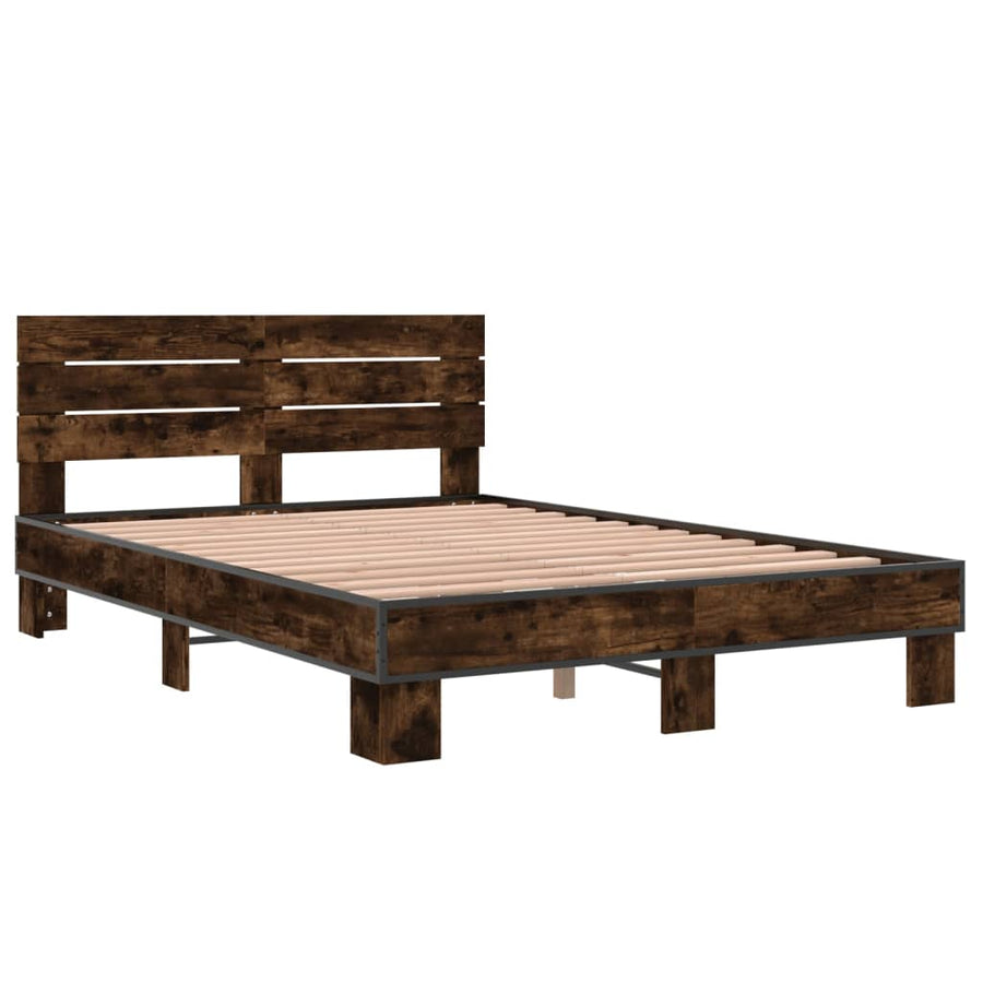 Bedframe bewerkt hout metaal gerookt eikenkleurig 140x200 cm