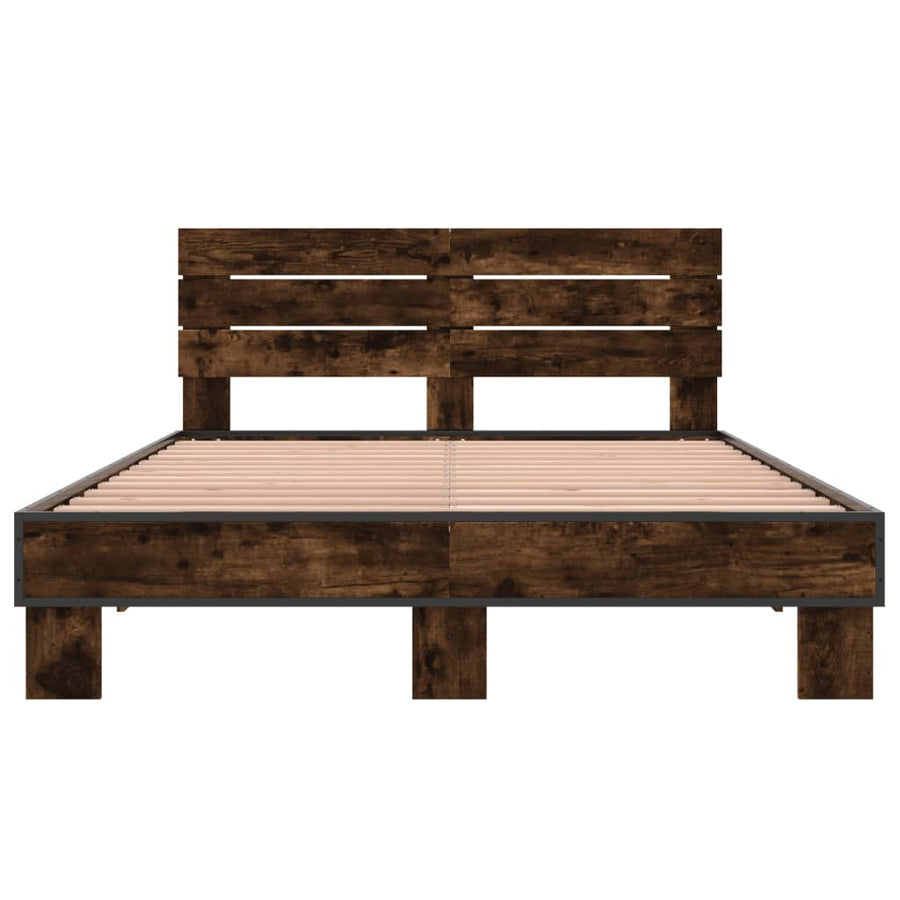 Bedframe bewerkt hout metaal gerookt eikenkleurig 140x200 cm