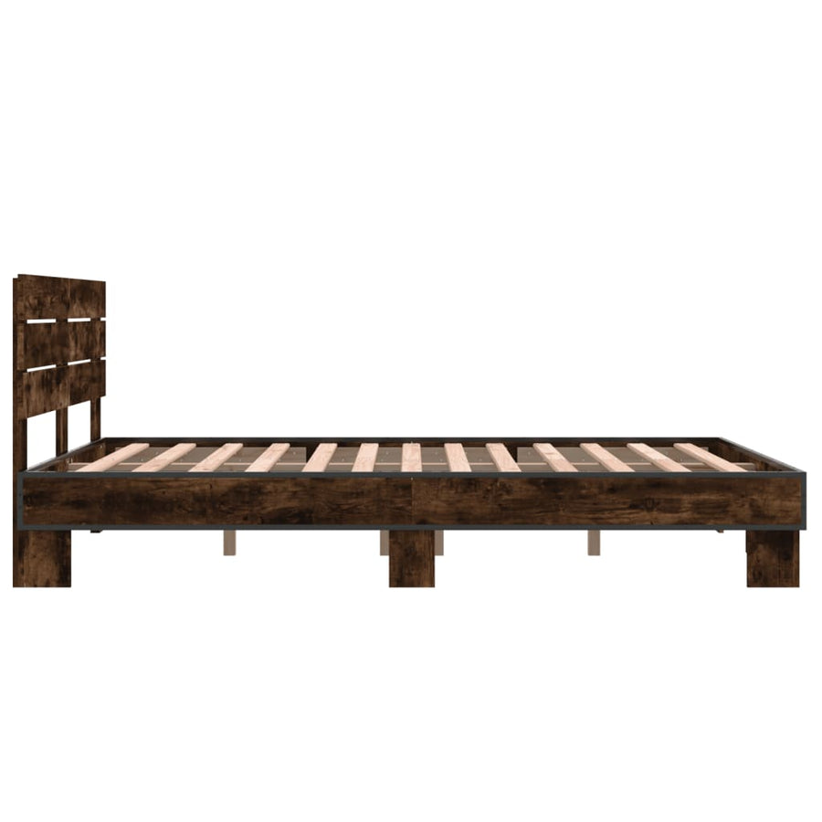 Bedframe bewerkt hout metaal gerookt eikenkleurig 140x200 cm