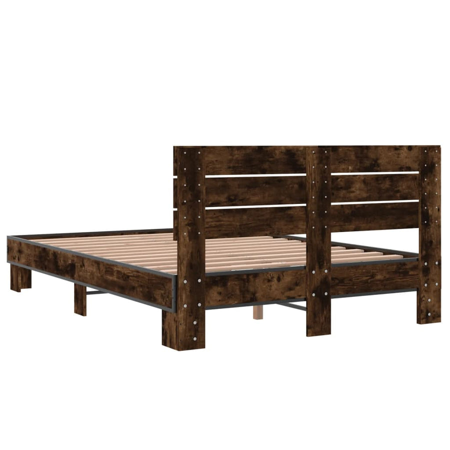 Bedframe bewerkt hout metaal gerookt eikenkleurig 140x200 cm