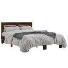 Bed frame carved wood metal smoked oak finish 140x200 cm