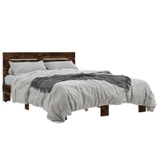 Bedframe 140x200 cm bewerkt hout metaal gerookt eiken