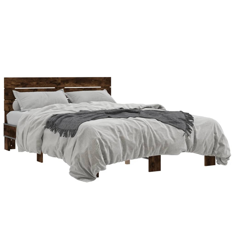 Bedframe bewerkt hout metaal gerookt eikenkleurig 140x200 cm