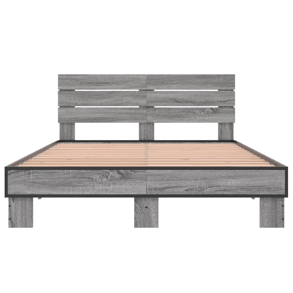 Bedframe bewerkt hout metaal grijs sonoma eiken 140x200 cm