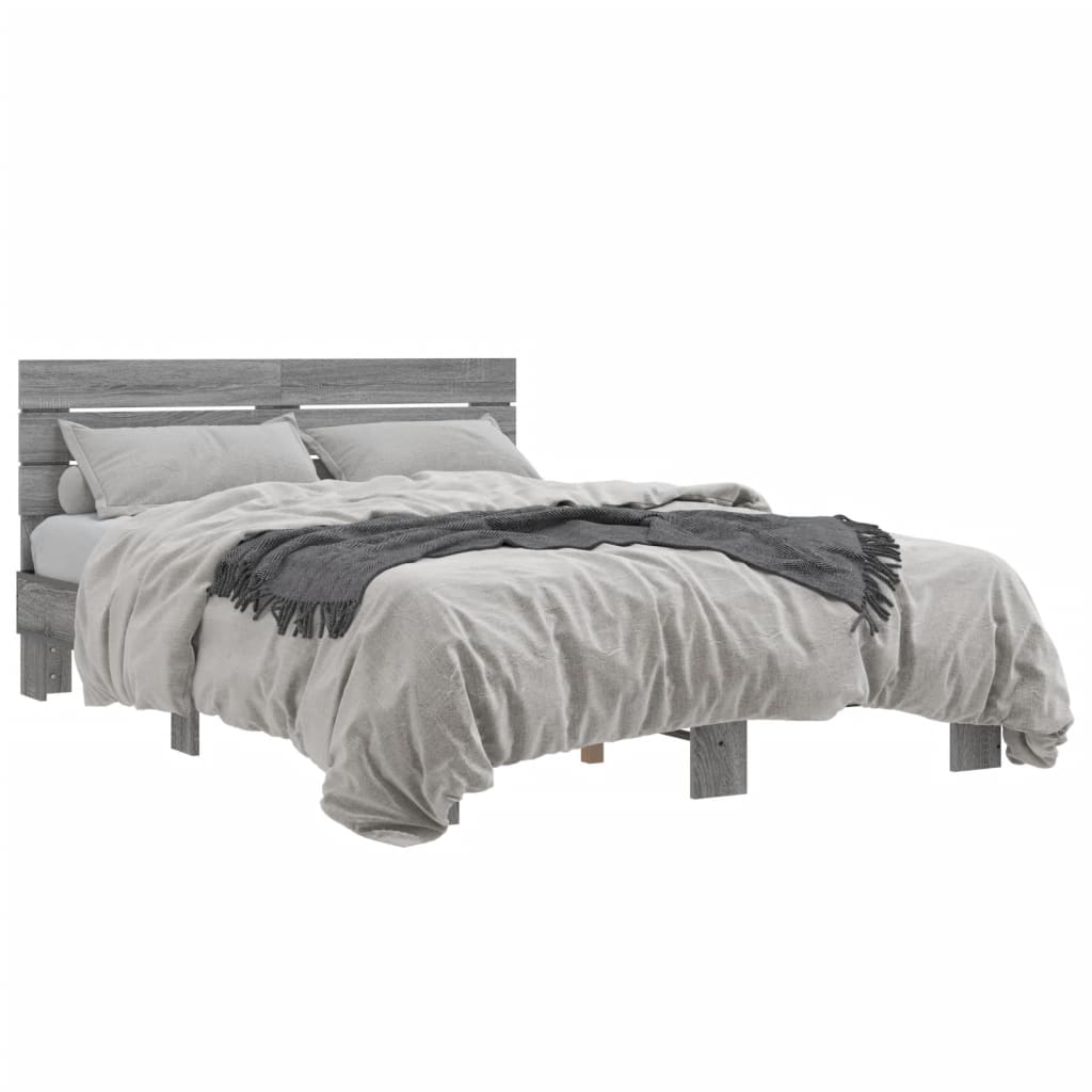 Bedframe bewerkt hout metaal grijs sonoma eiken 140x200 cm