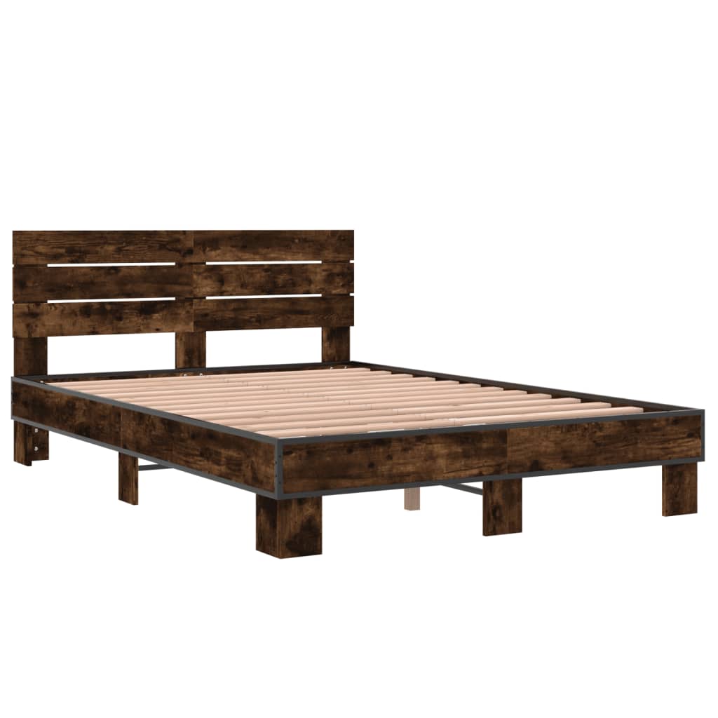 Bedframe bewerkt hout metaal gerookt eikenkleurig 120x200 cm