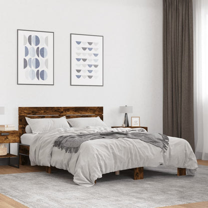 Bedframe bewerkt hout metaal gerookt eikenkleurig 120x200 cm