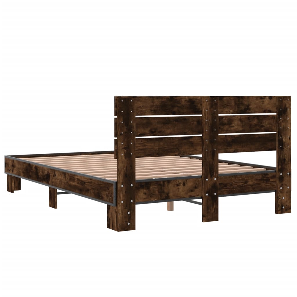 Bedframe bewerkt hout metaal gerookt eikenkleurig 120x200 cm