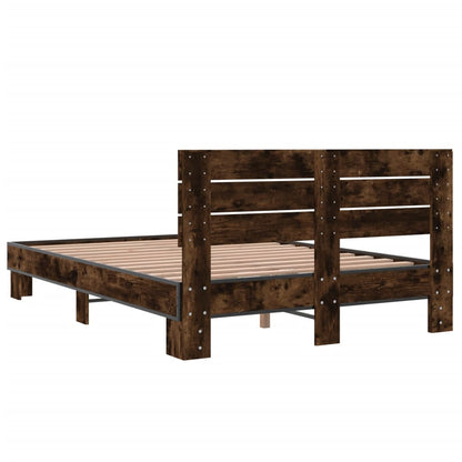 Bedframe bewerkt hout metaal gerookt eikenkleurig 120x200 cm