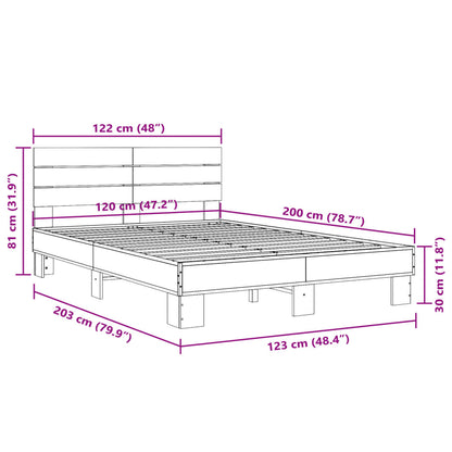 Bedframe bewerkt hout metaal gerookt eikenkleurig 120x200 cm