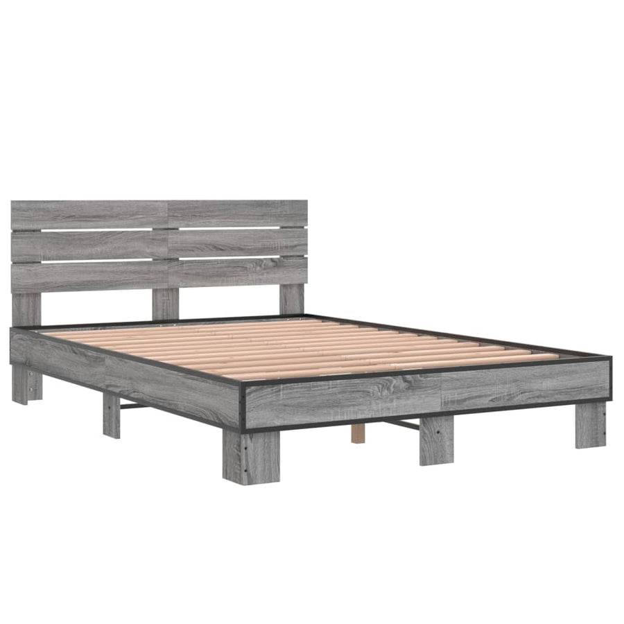 Bedframe bewerkt hout metaal grijs sonoma eiken 120x200 cm