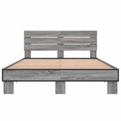 Bedframe bewerkt hout metaal grijs sonoma eiken 120x200 cm