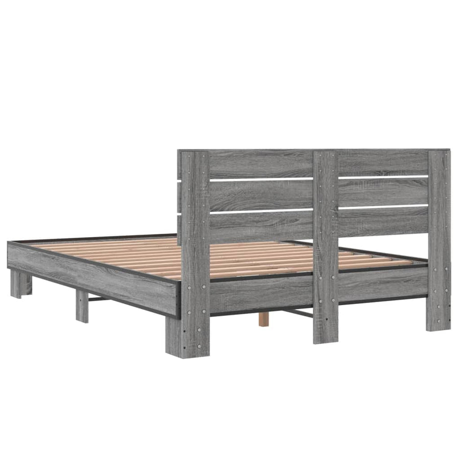 Bedframe bewerkt hout metaal grijs sonoma eiken 120x200 cm