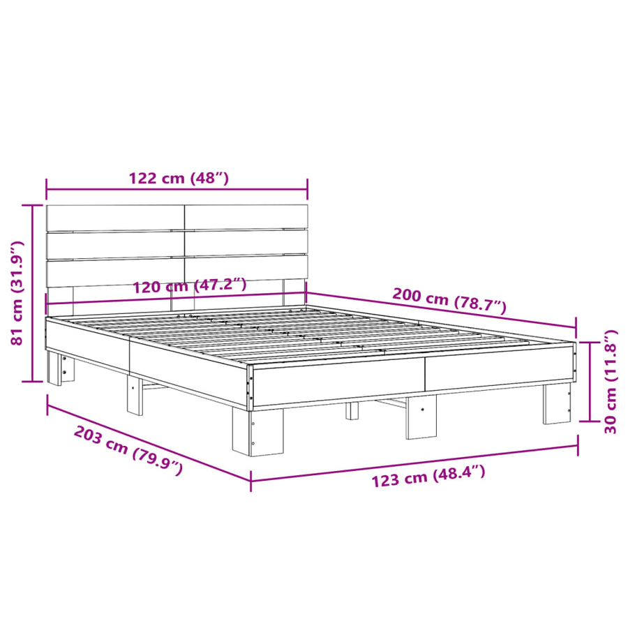 Bedframe bewerkt hout metaal grijs sonoma eiken 120x200 cm
