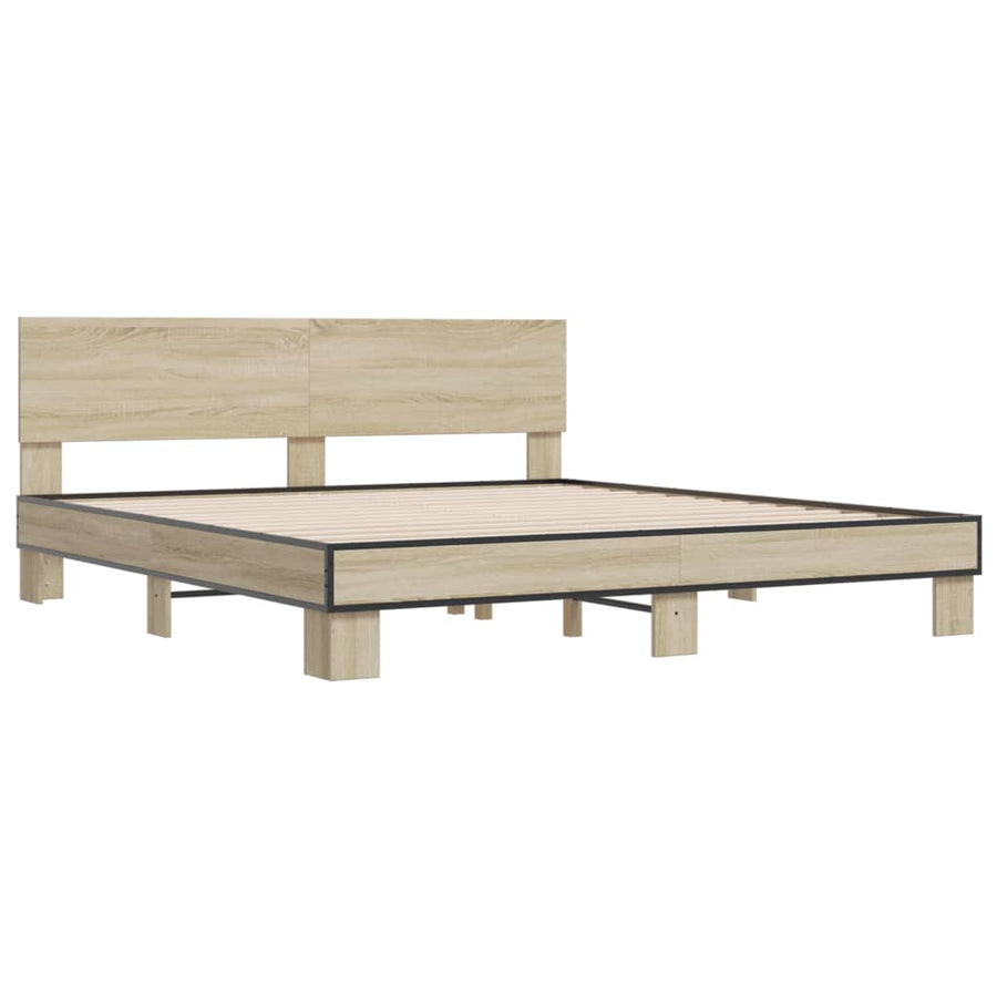 Bedframe bewerkt hout metaal sonoma eikenkleurig 200x200 cm