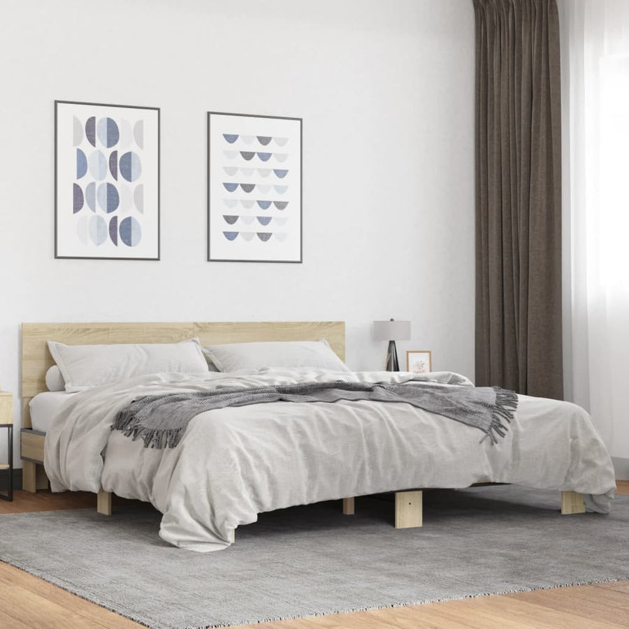 Bedframe bewerkt hout metaal sonoma eikenkleurig 200x200 cm