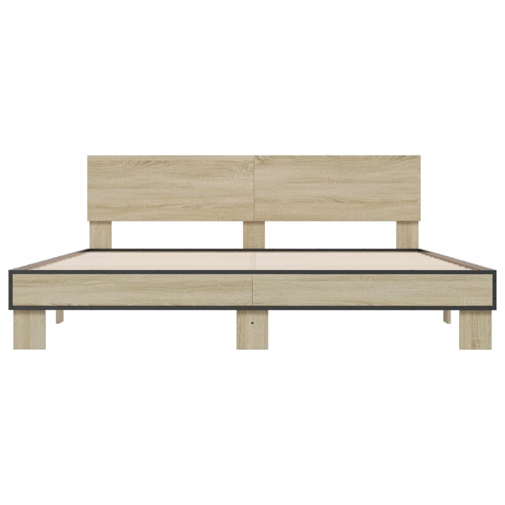 Bedframe bewerkt hout metaal sonoma eikenkleurig 200x200 cm