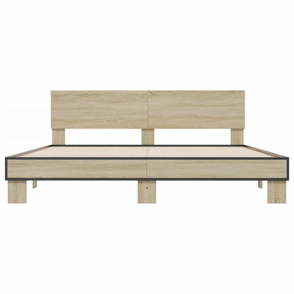 Bedframe bewerkt hout metaal sonoma eikenkleurig 200x200 cm