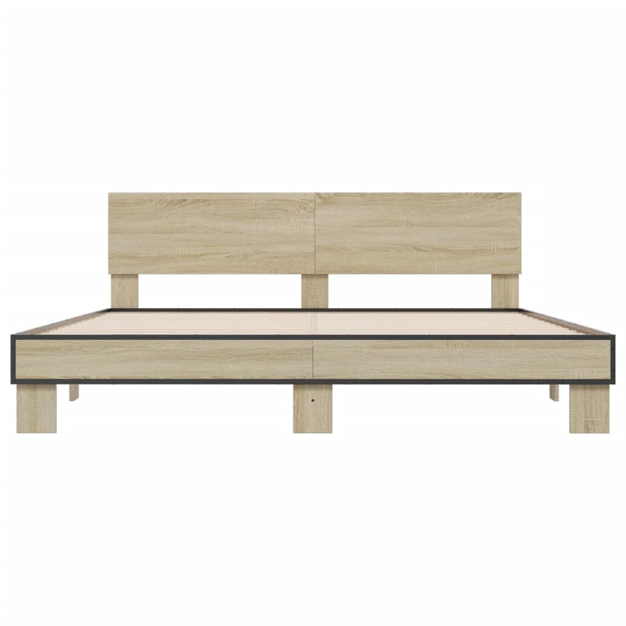 Bedframe bewerkt hout metaal sonoma eikenkleurig 200x200 cm