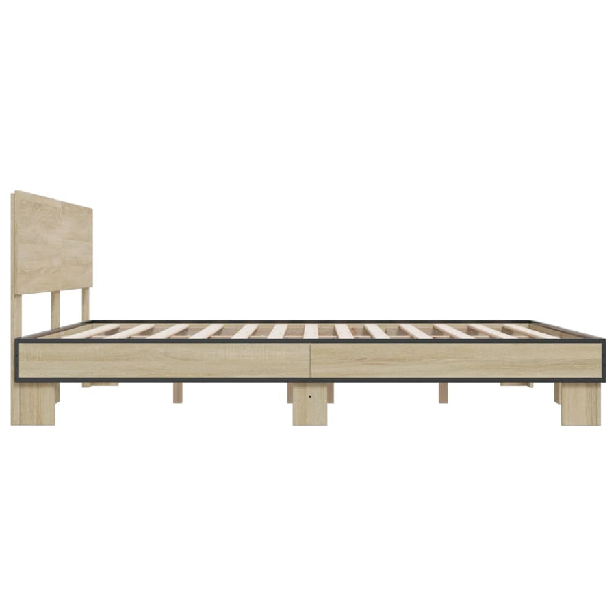 Bedframe bewerkt hout metaal sonoma eikenkleurig 200x200 cm