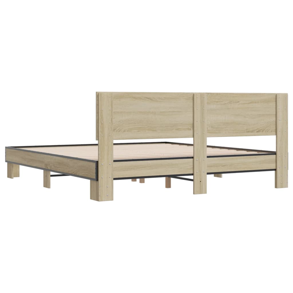 Bedframe bewerkt hout metaal sonoma eikenkleurig 200x200 cm