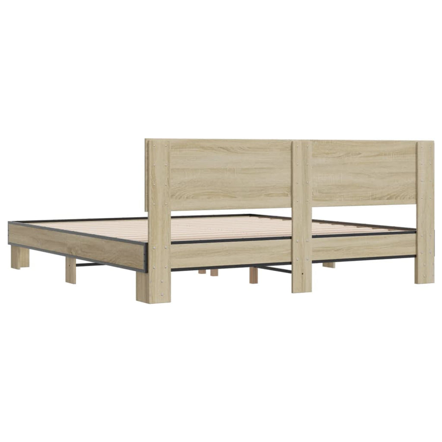 Bedframe bewerkt hout metaal sonoma eikenkleurig 200x200 cm