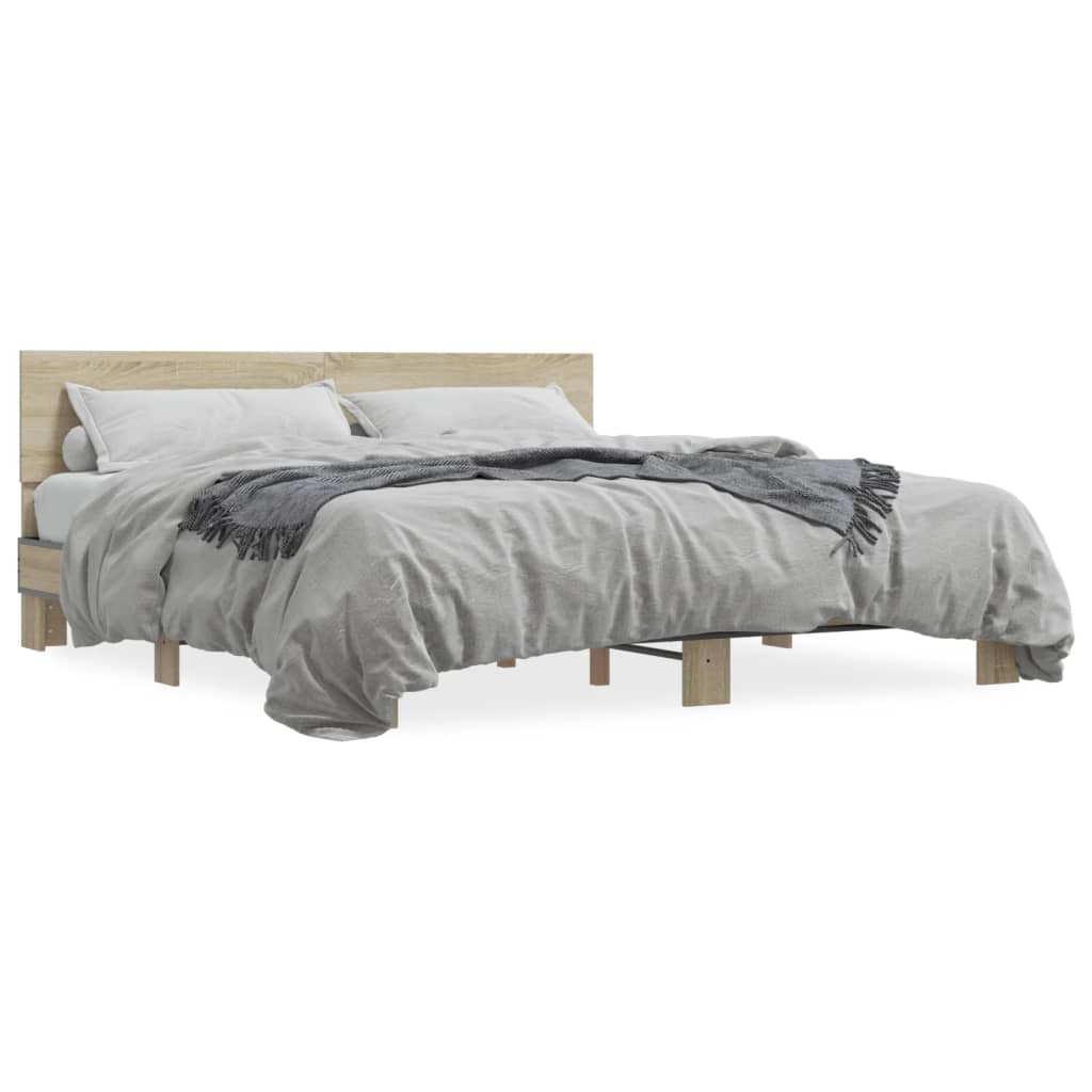Bedframe bewerkt hout metaal sonoma eikenkleurig 200x200 cm