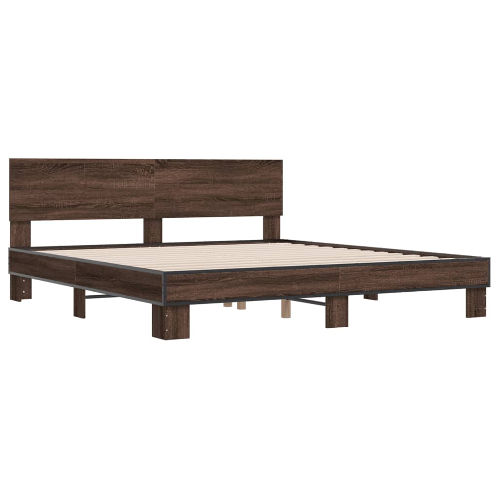 Bedframe bewerkt hout metaal bruin eikenkleur 200x200 cm