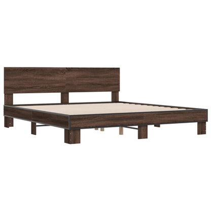 Bedframe bewerkt hout metaal bruin eikenkleur 200x200 cm