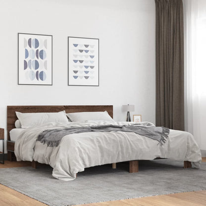 Bedframe bewerkt hout metaal bruin eikenkleur 200x200 cm
