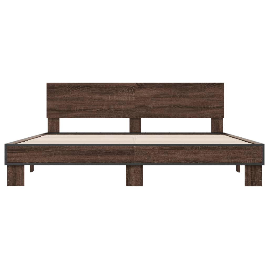 Bedframe bewerkt hout metaal bruin eikenkleur 200x200 cm