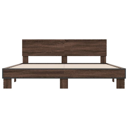 Bedframe bewerkt hout metaal bruin eikenkleur 200x200 cm