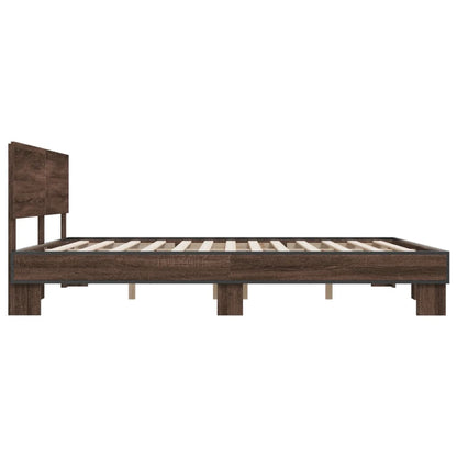 Bedframe bewerkt hout metaal bruin eikenkleur 200x200 cm