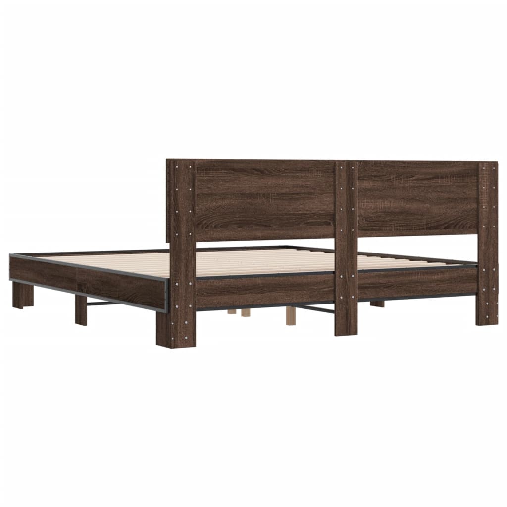 Bedframe bewerkt hout metaal bruin eikenkleur 200x200 cm