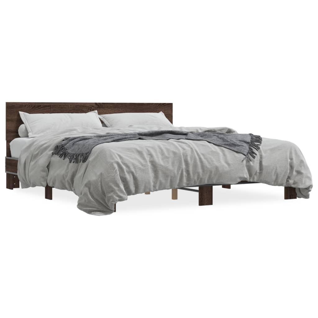 Bedframe bewerkt hout metaal bruin eikenkleur 200x200 cm
