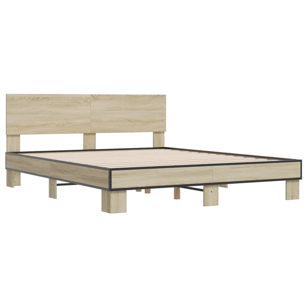 Bedframe bewerkt hout metaal sonoma eikenkleurig 160x200 cm
