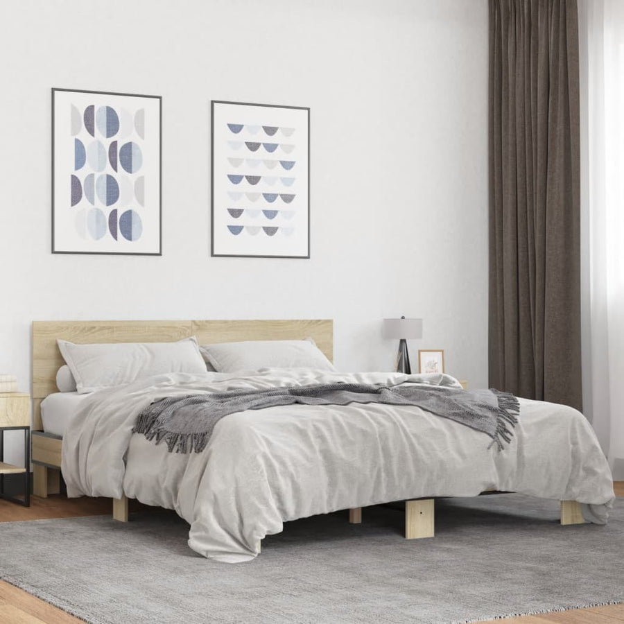 Bedframe bewerkt hout metaal sonoma eikenkleurig 160x200 cm