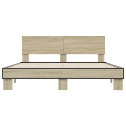 Bedframe bewerkt hout metaal sonoma eikenkleurig 160x200 cm