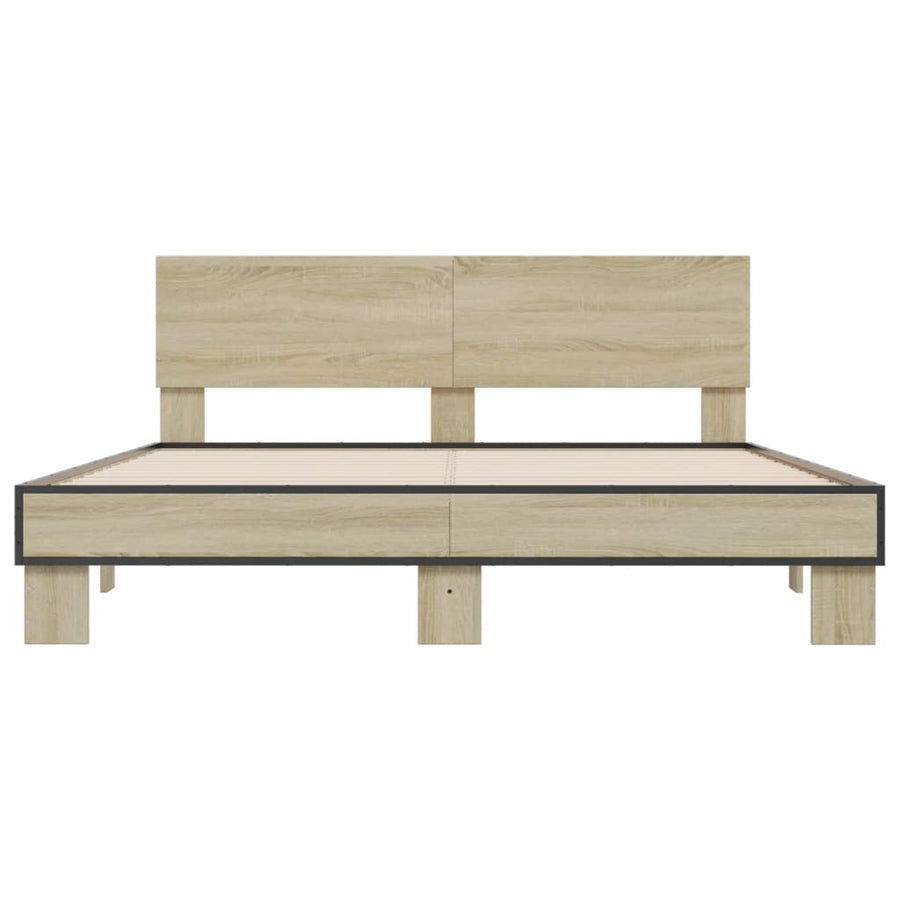 Bedframe bewerkt hout metaal sonoma eikenkleurig 160x200 cm