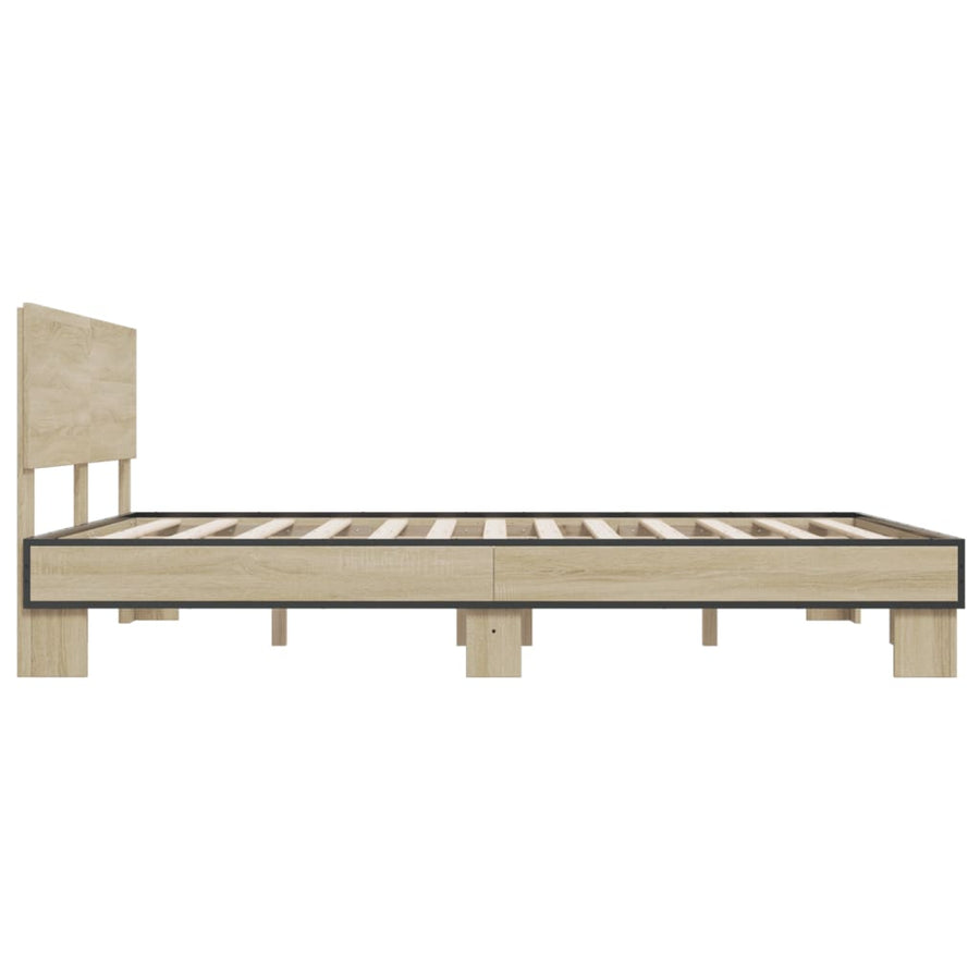Bedframe bewerkt hout metaal sonoma eikenkleurig 160x200 cm
