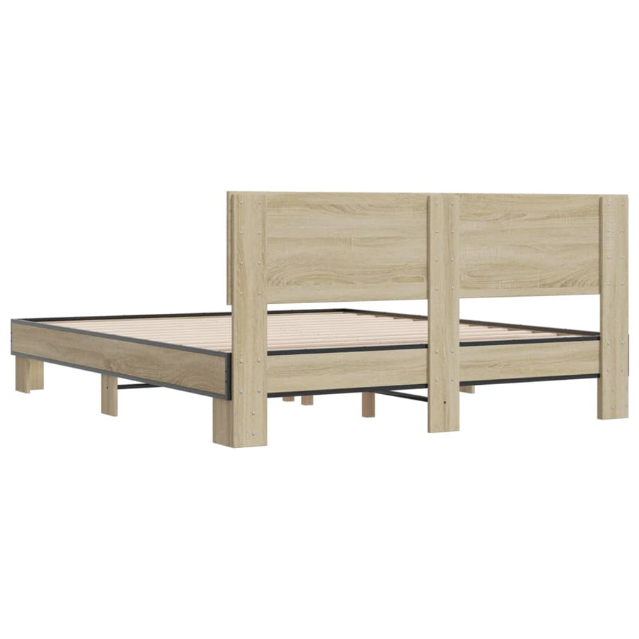 Bedframe bewerkt hout metaal sonoma eikenkleurig 160x200 cm