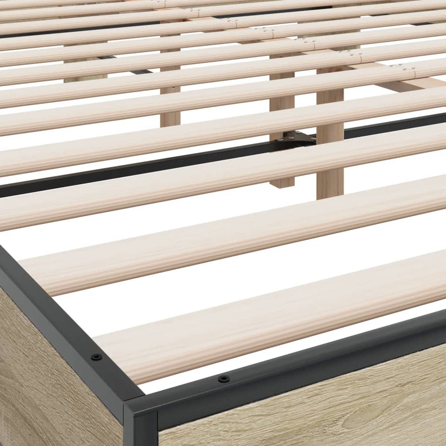 Bedframe bewerkt hout metaal sonoma eikenkleurig 160x200 cm
