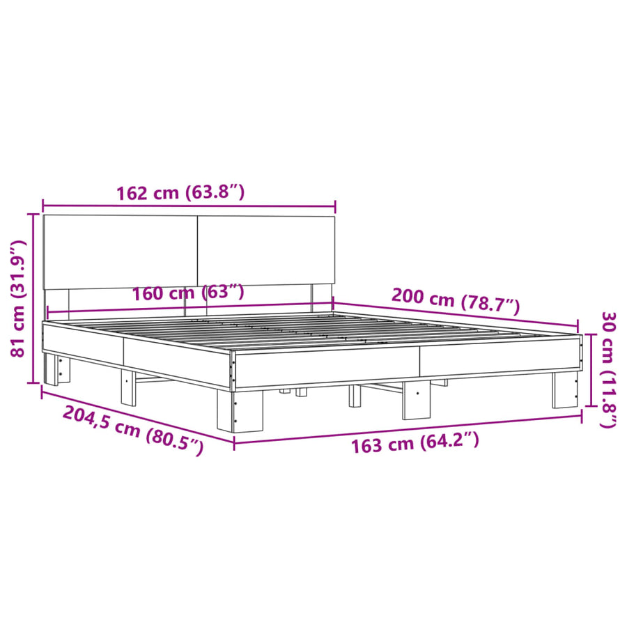 Bedframe bewerkt hout metaal sonoma eikenkleurig 160x200 cm