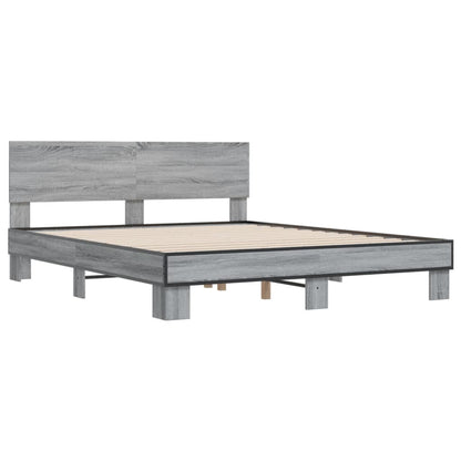 Bedframe bewerkt hout metaal grijs sonoma eiken 150x200 cm