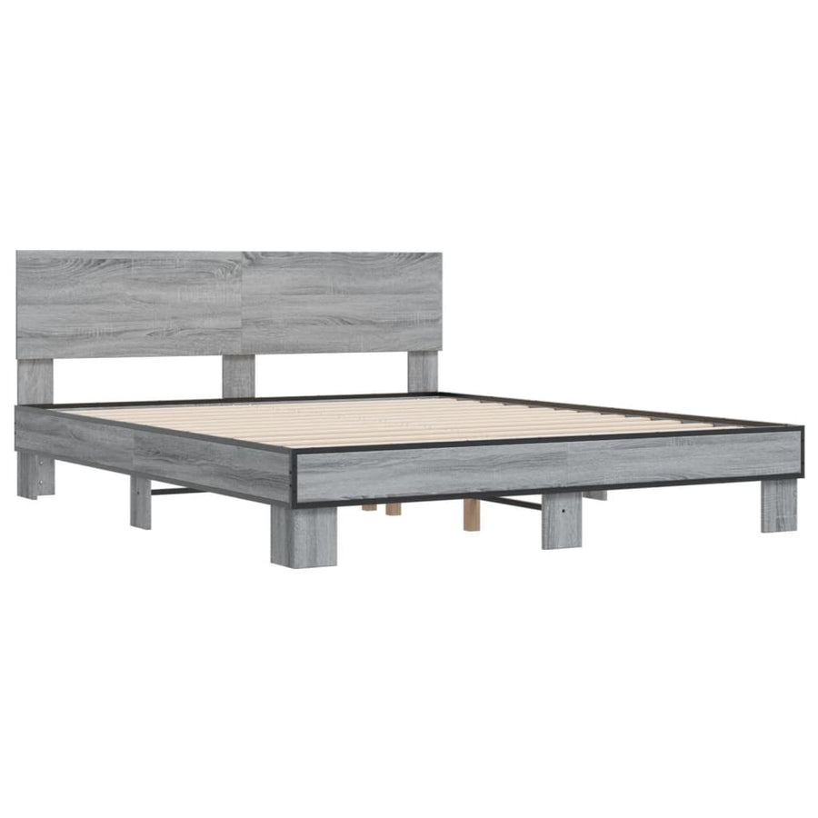 Bedframe bewerkt hout metaal grijs sonoma eiken 150x200 cm