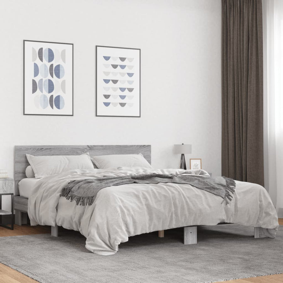 Bedframe bewerkt hout metaal grijs sonoma eiken 150x200 cm