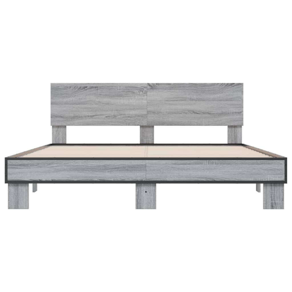 Bedframe bewerkt hout metaal grijs sonoma eiken 150x200 cm