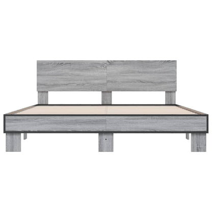 Bedframe bewerkt hout metaal grijs sonoma eiken 150x200 cm
