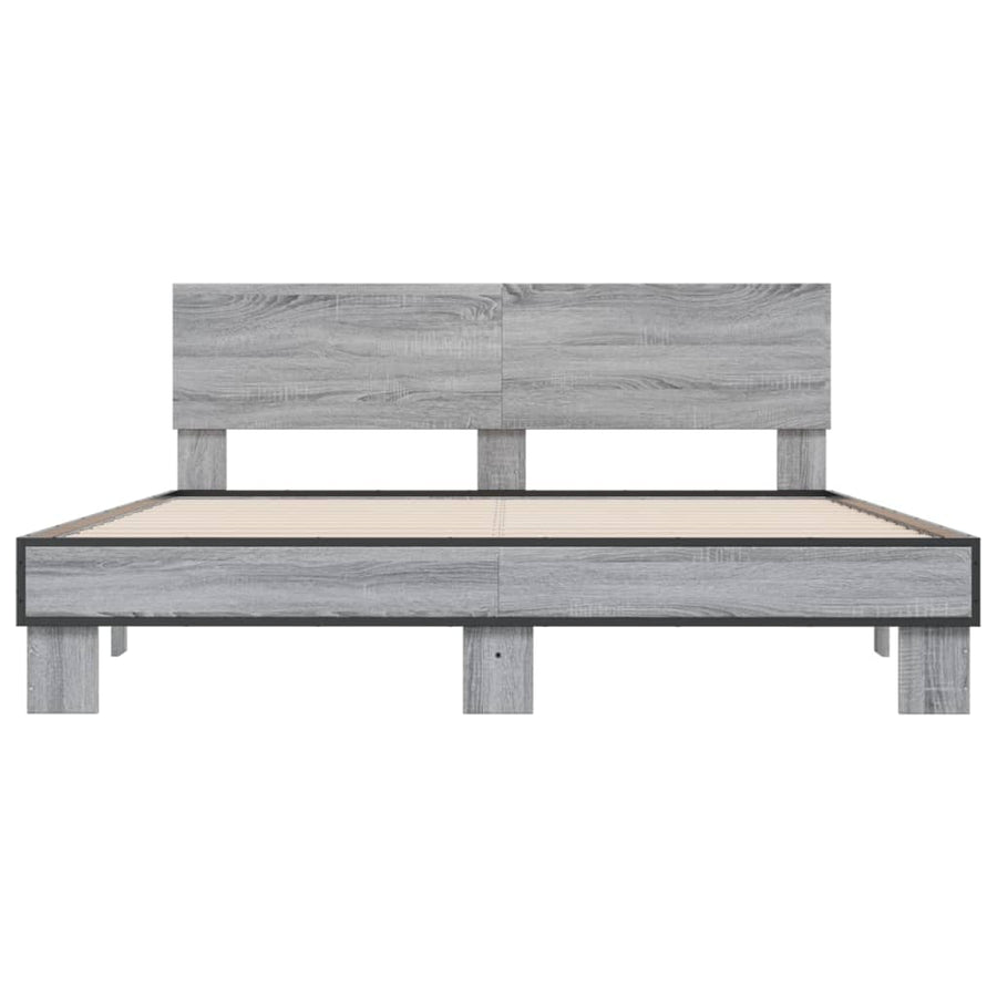 Bedframe bewerkt hout metaal grijs sonoma eiken 150x200 cm