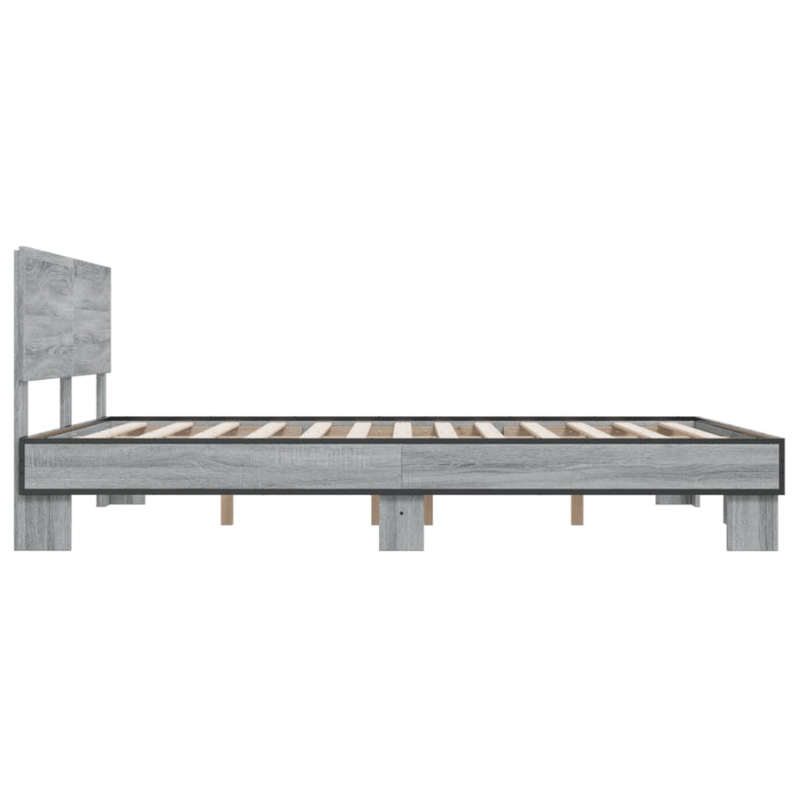 Bedframe bewerkt hout metaal grijs sonoma eiken 150x200 cm